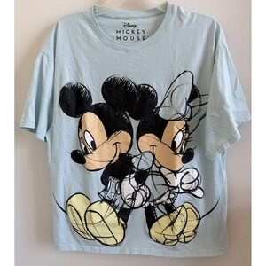 Disney Mickey Mouse Minnie Mouse Sketch Graphic T-Shirt‎ Light Blue Large